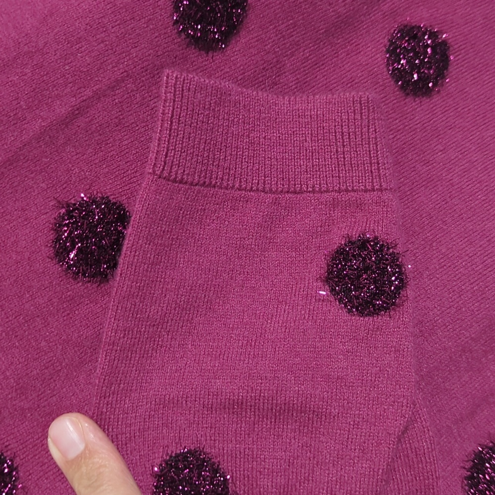 Talbots Womens Sweater Tinsel Dot Magenta Pink‎ Metallic Crew Lambs Wool Medium - Picture 6 of 9